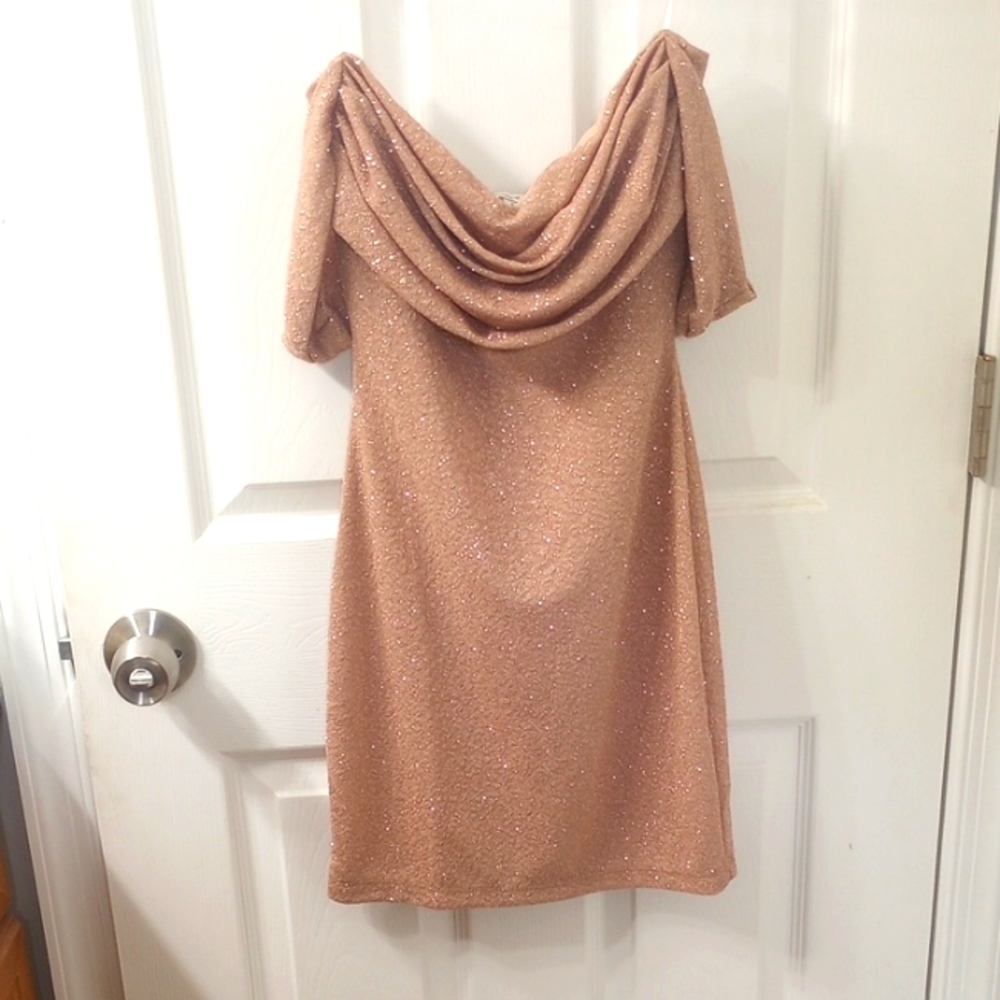Blush Pink/Tan Off-Shoulder Dress